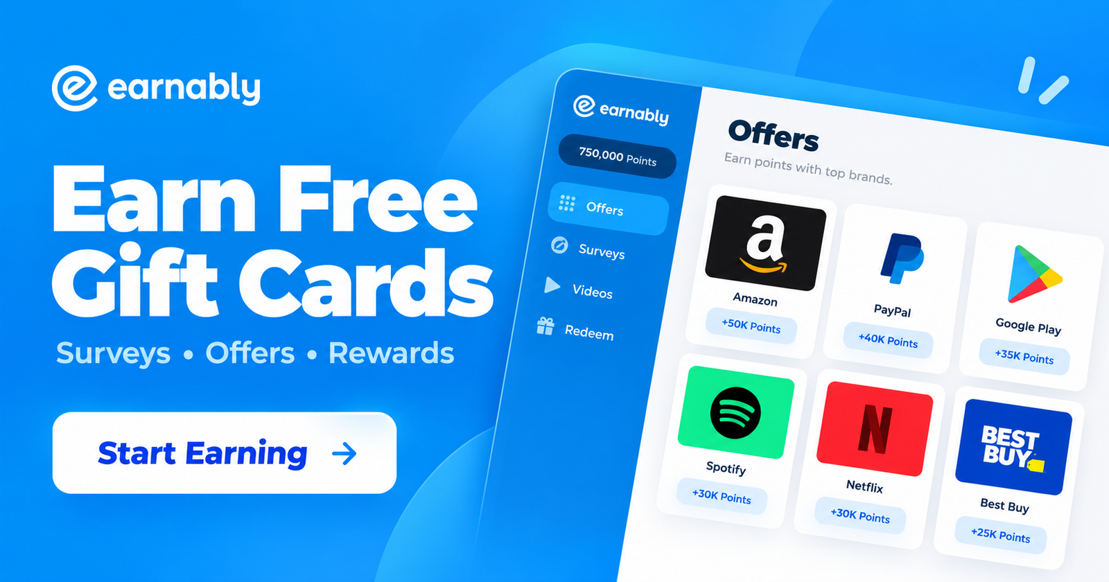 Earnably Gift Card Rewards Dashboard