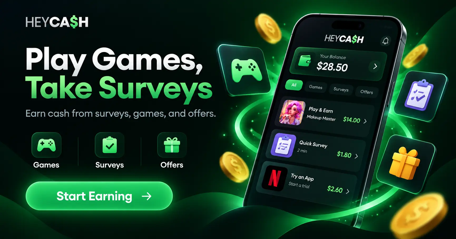 HeyCash Play & Earn Banner