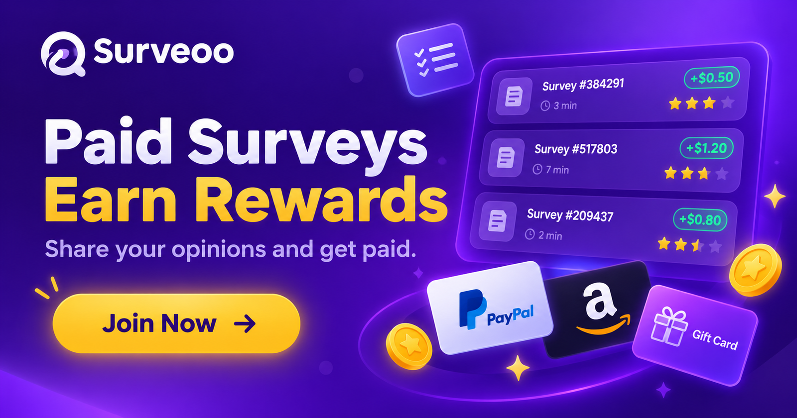 Surveoo Paid Surveys Rewards Banner